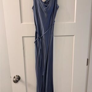 Shona Joy La Lune Bias Cowl Neck Midi Dress in Blue Smoke